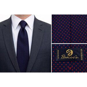 Men's Boscov's Necktie Navy Blue Red Polka Dots Polyester Classic Tie